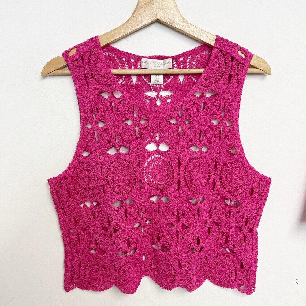 Caroline Constas Pink Crochet Top and Skirt Set - Picture 3 of 12